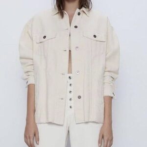 Zara Beige Corduroy Utility Jacket